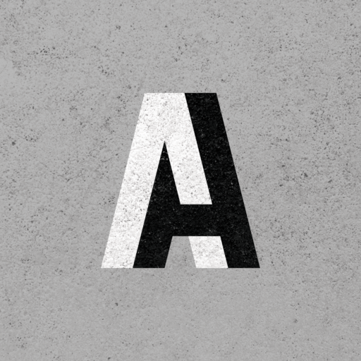 Logo de Anamorphose. Fond gris béton, A noir et blanc.